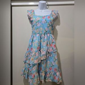 Blush By US Angels Girls Mirelle Floral FlutterSleeve Dress Sz 14 Blue/Pink NWOT